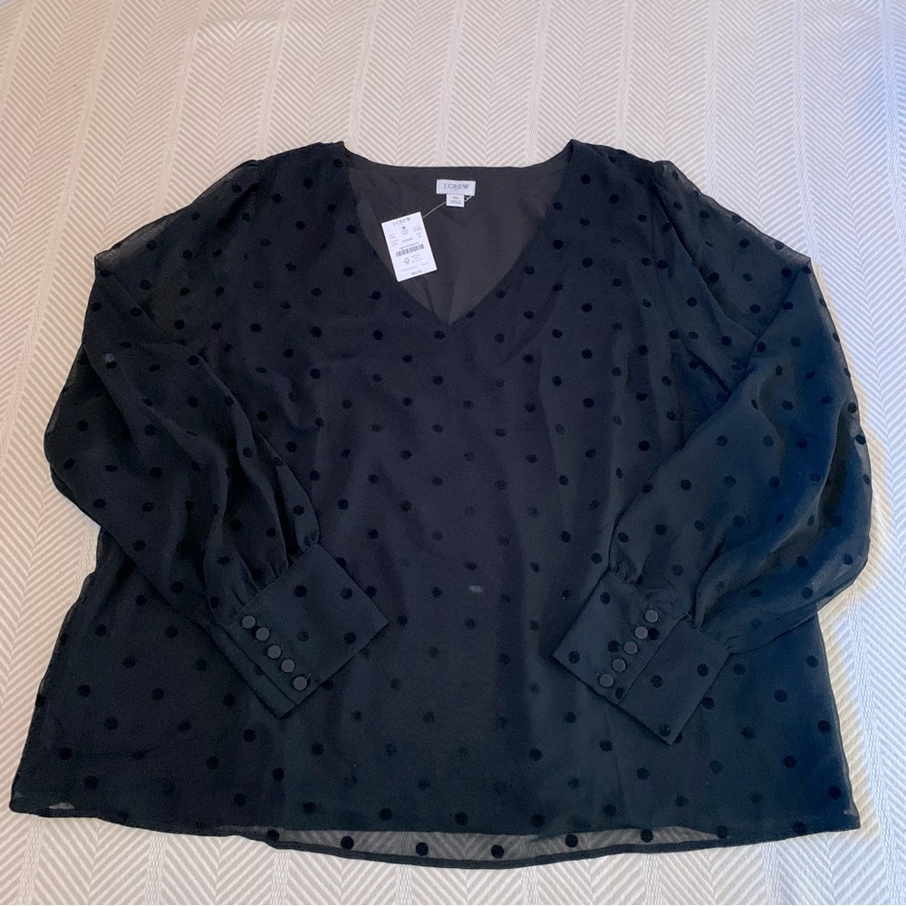 J. Crew Factory Flocked Dot v-neck blouse-XL